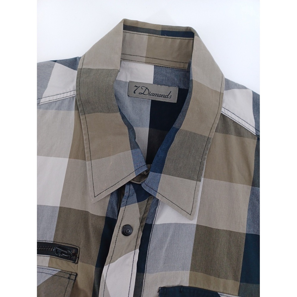 7 Diamonds Mens Meduim Plaid Long Sleeve Button-Down Shirt